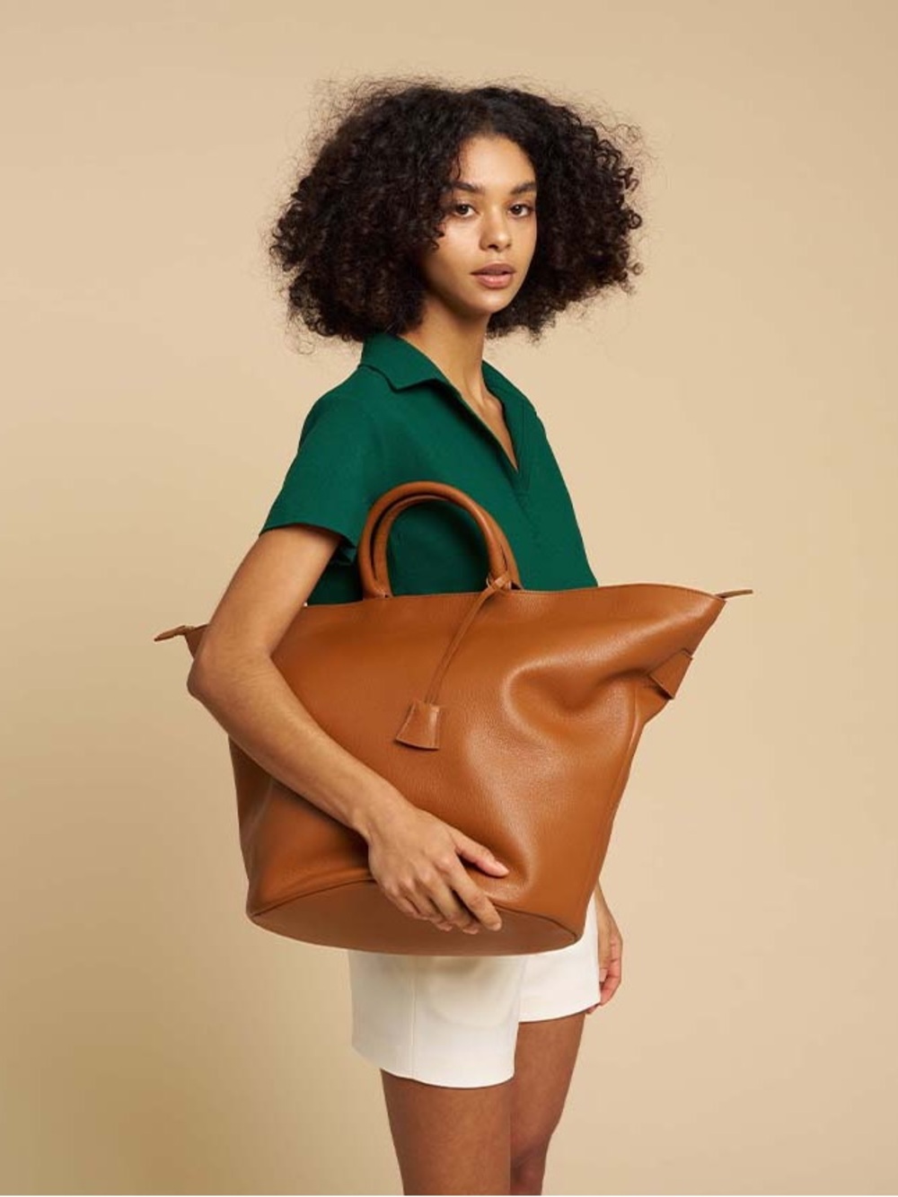 LAJACENNA Leather Bucket Bag Camel Large Tote Shoulder Bag